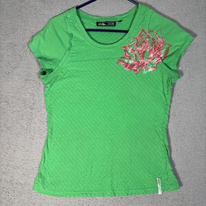 Vintage Oakley Top Women’s Size L Fits S Green Shirt Y2K‎ 00s Style Rose Graphic